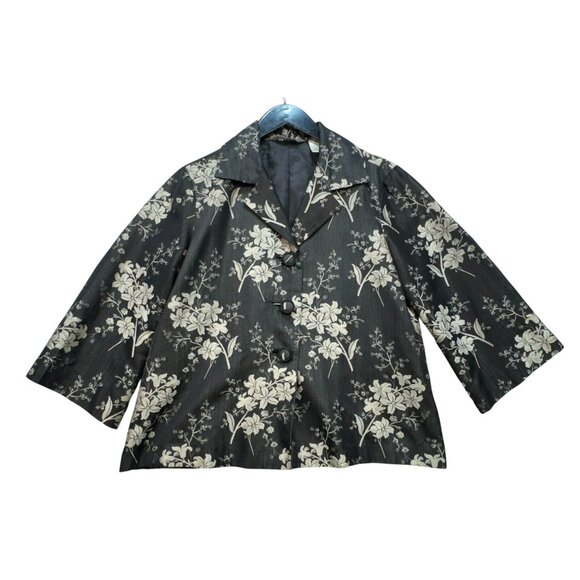 Tommy Bahama Womens Silk Blend Jacket Floral Print Black & Gray - Picture 1 of 12